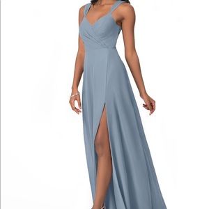 Azazie Nahrin Dusty Blue Dress NTW Size A8